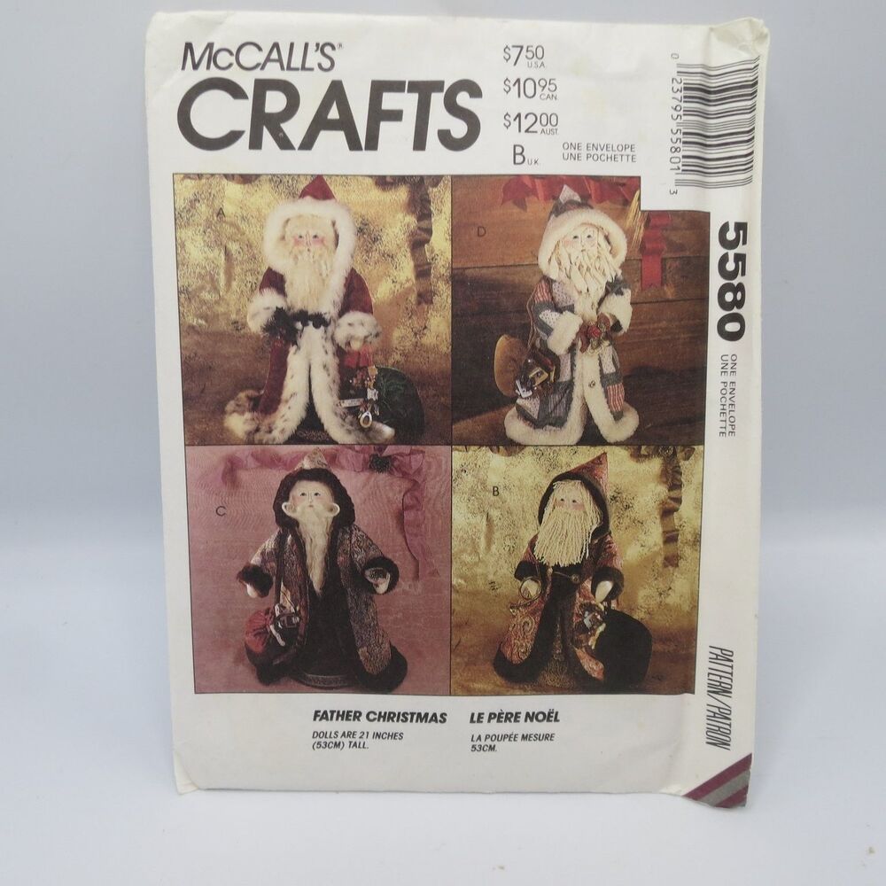 McCall's Crafts 5580 Father Christmas Santa Dolls 21" Tall 1991 Christmas Craft